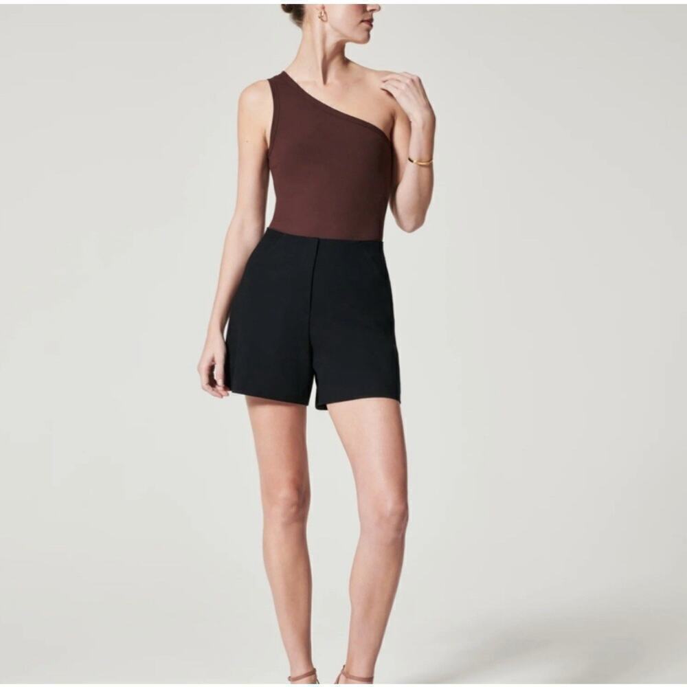 NWT Spanx Ribbed One Shoulder Bodysuit Raisin Brown Top Size M Suit Yourself